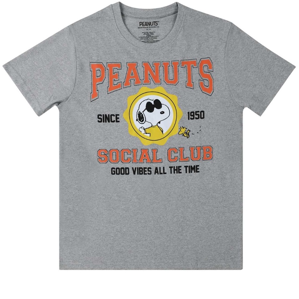 Peanuts Snoopy Social Club Gray Tee Shirt Retro Joe Cool Size Small Unisex NWT